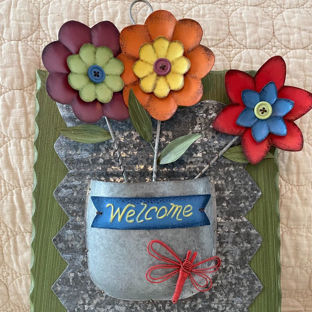 Front Door Decor - Welcome Sign - Spring Flowers